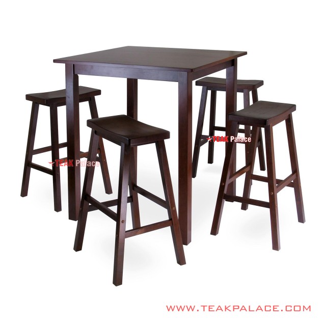 Set Meja Bar 4 Kursi Stool Kayu Jati Black Walnut